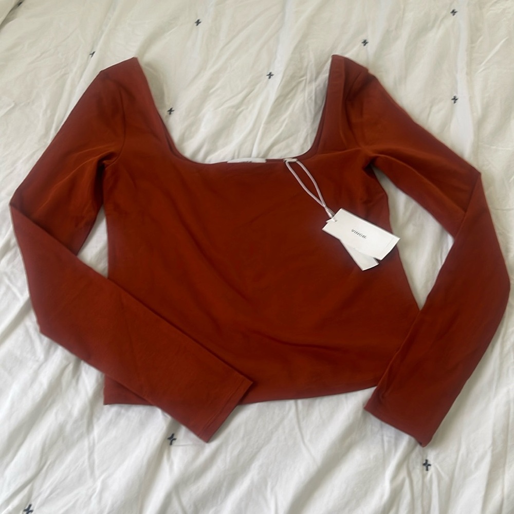 Vince square neck long sleeve cotton top
